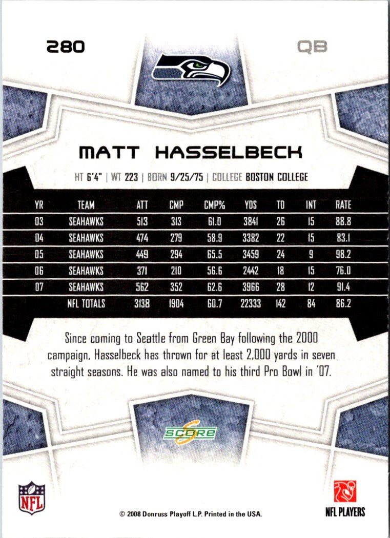 2008 Score Super Bowl XLIII Matt Hasselbeck