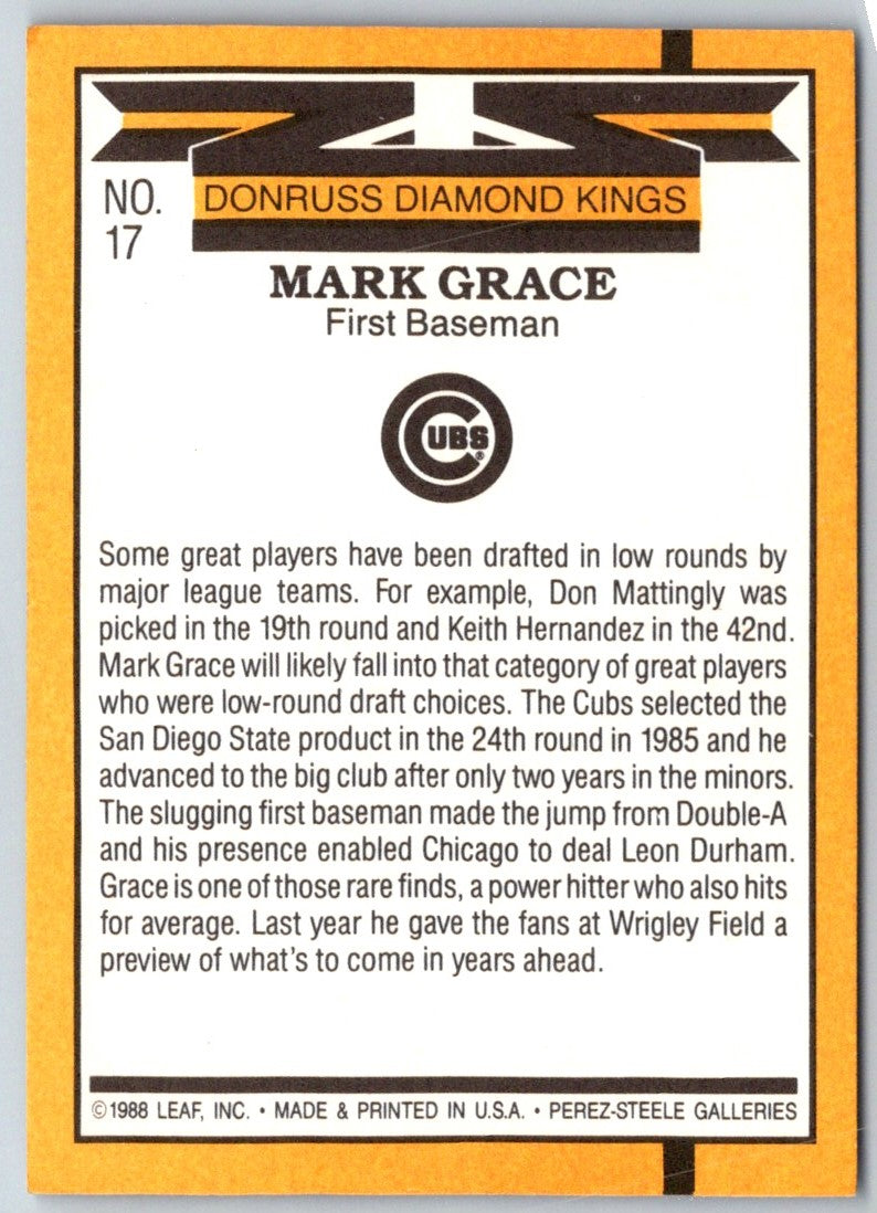 1989 Donruss Diamond King Mark Grace