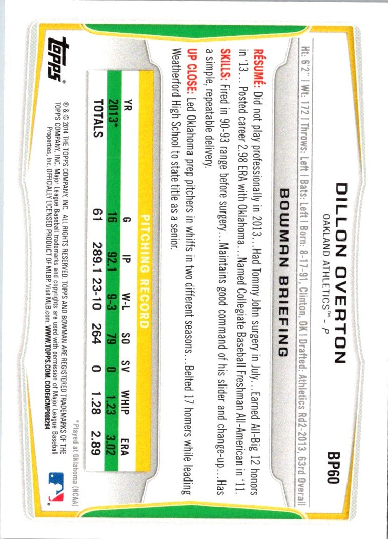 2014 Bowman Prospects Dillon Overton