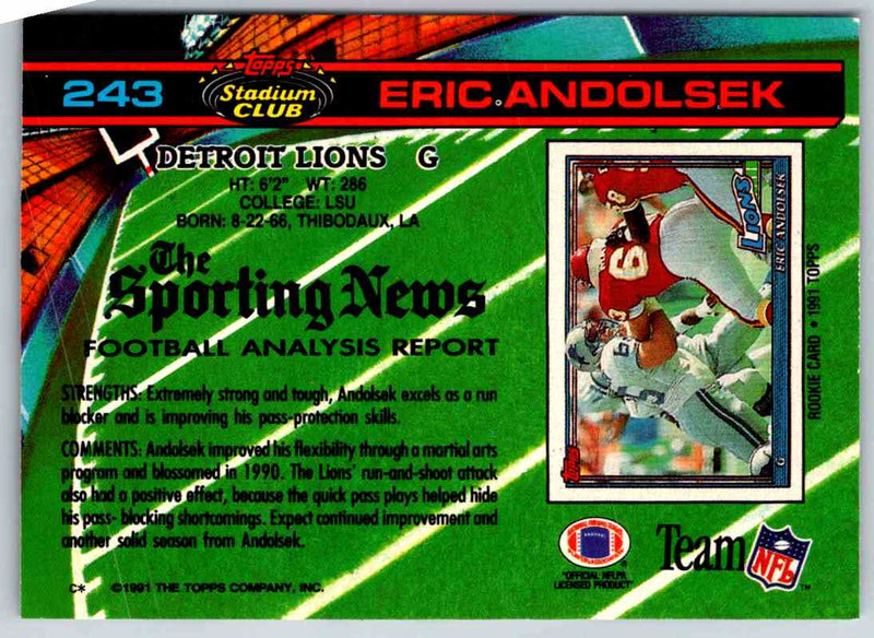 1991 Topps Stadium Club Football Eric Andolsek