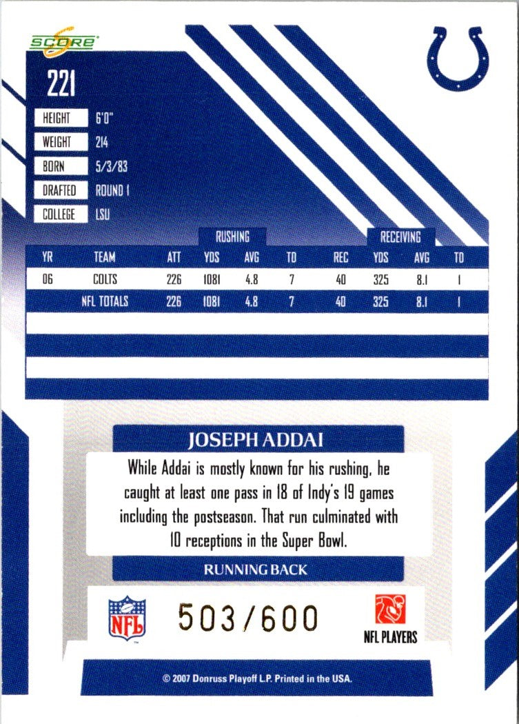 2008 Score Gold Zone Joseph Addai