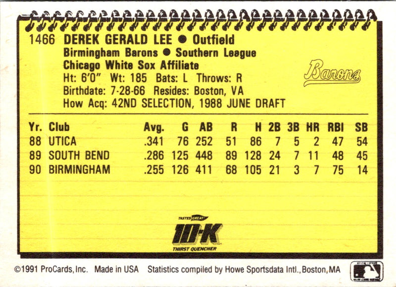 1991 ProCards Derek Lee