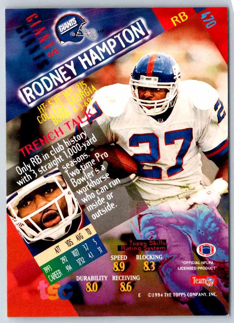 1994 Topps Stadium Club Football Rodney Hampton