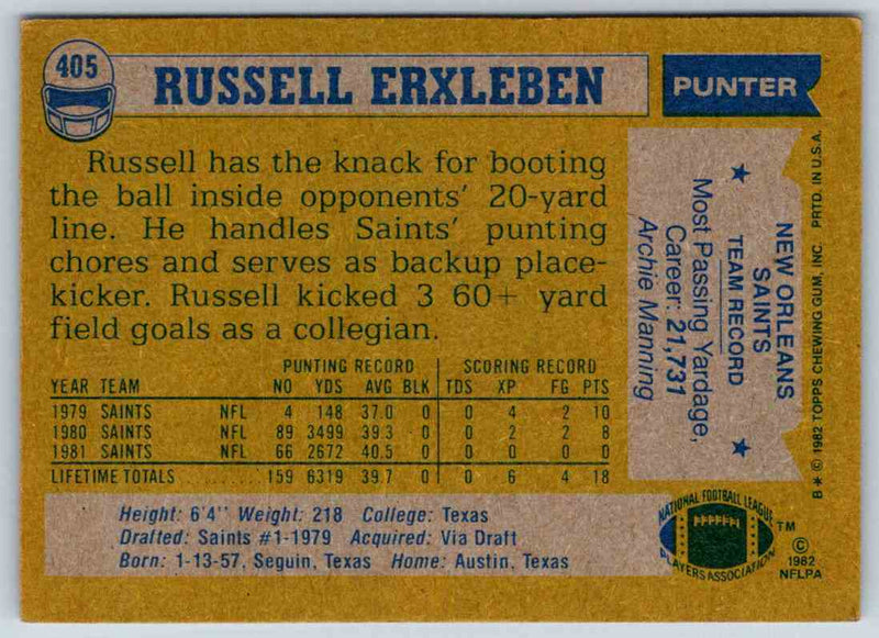 1982 Topps Russell Erxleben