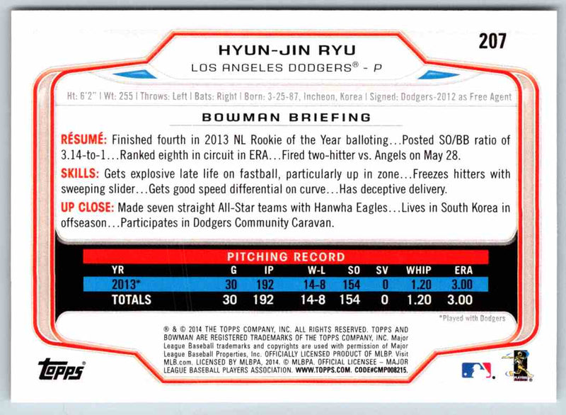 2014 Bowman Hyun-Jin Ryu