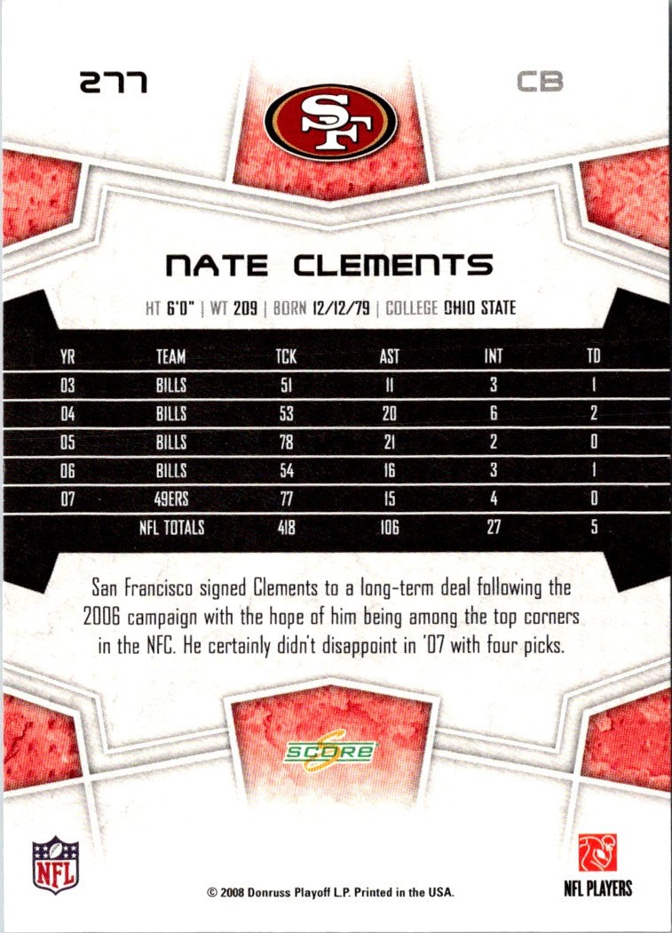 2008 Score Super Bowl XLIII Nate Clements