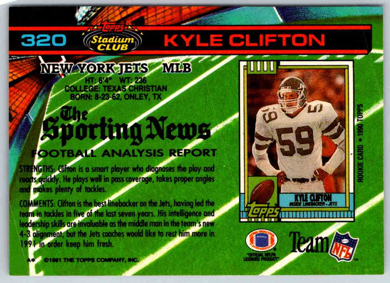 1991 Topps Stadium Club Football Kyle Clifton