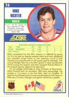 1990 Score Mike Richter #74 Rookie