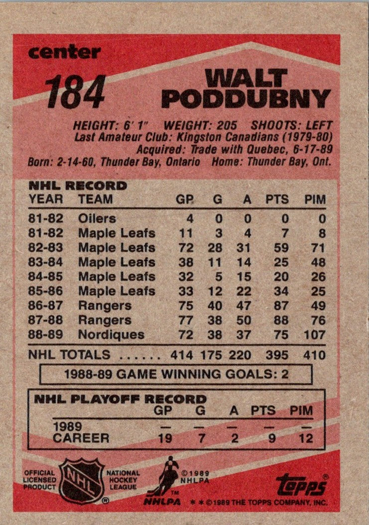 1989 Topps Walt Poddubny