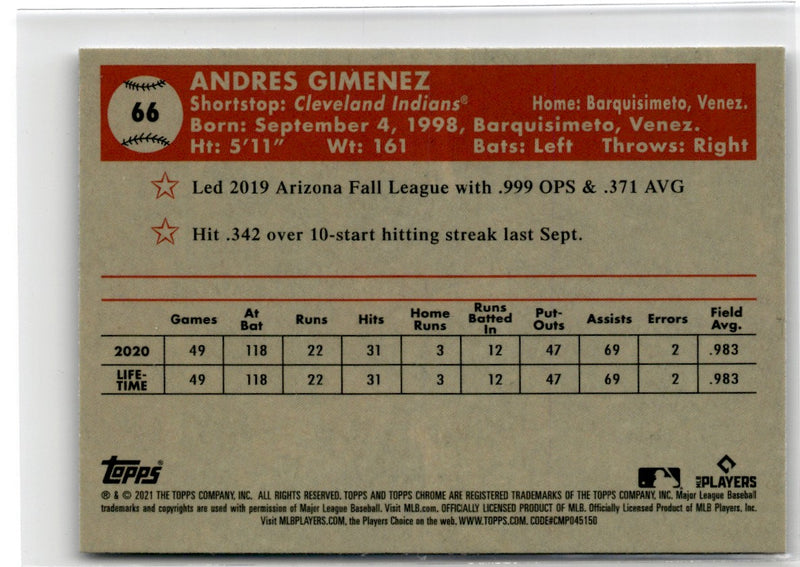 2021 Topps Chrome Platinum Anniversary Andres Gimenez