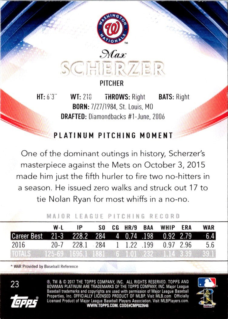 2017 Bowman Platinum Max Scherzer