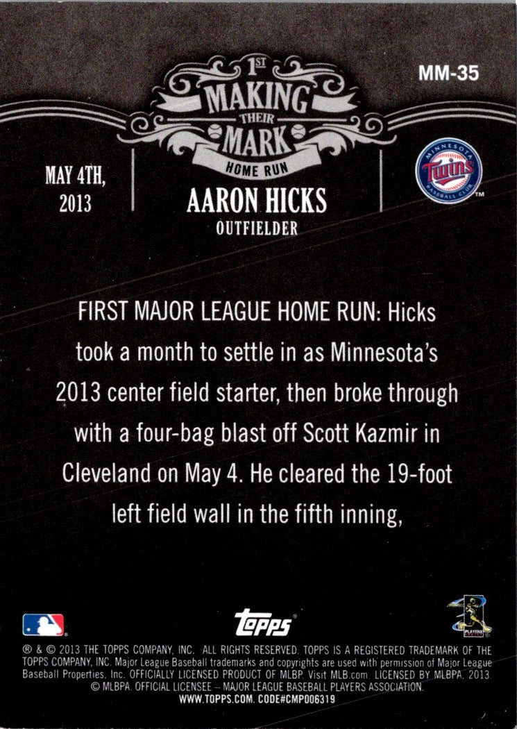 2013 Topps Update Making Their Mark Aaron Hicks