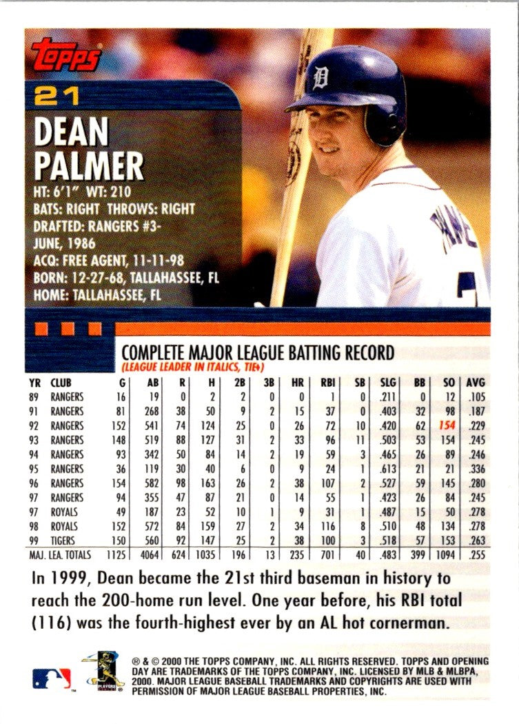 2000 Topps Opening Day Dean Palmer