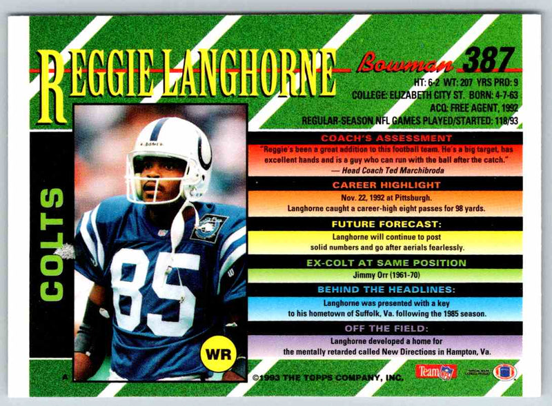 1993 Bowman Football Reggie Langhorne