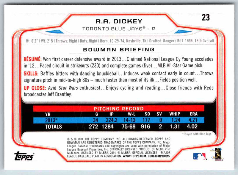 2014 Bowman R.A. Dickey