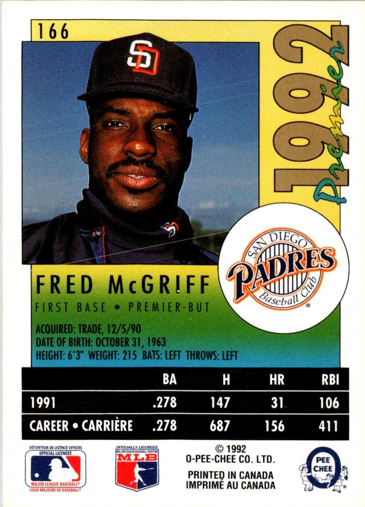 1992 O-Pee-Chee Premier Fred McGriff
