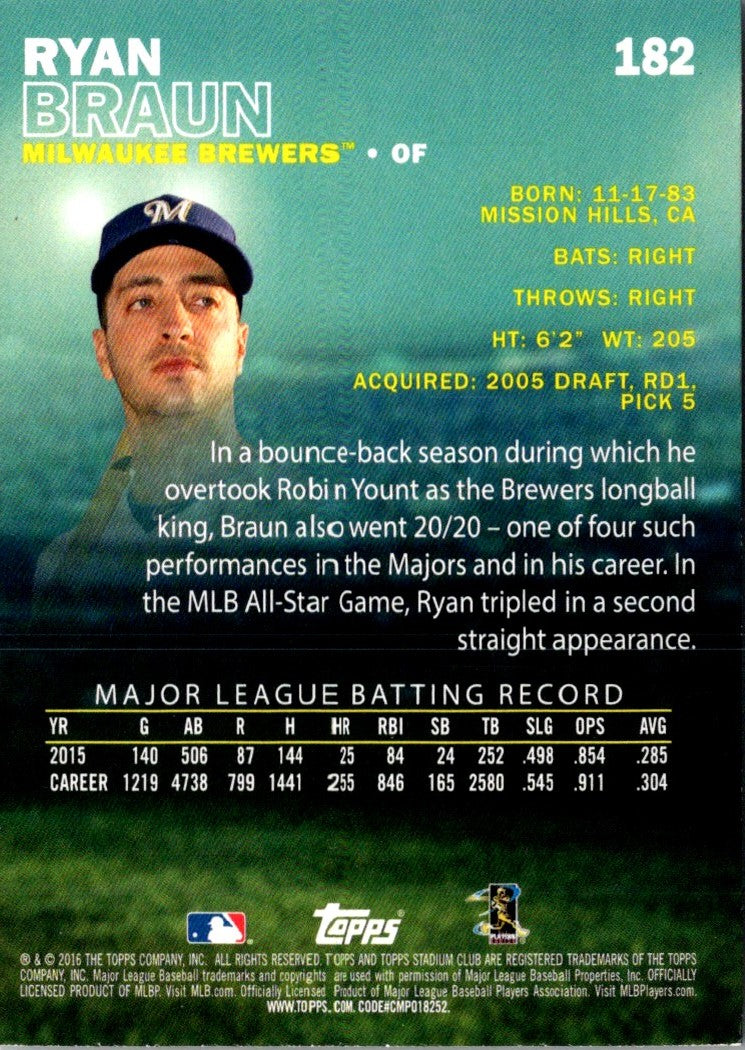 2016 Stadium Club Ryan Braun