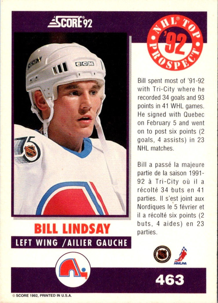 1992 Score Canadian Bill Lindsay