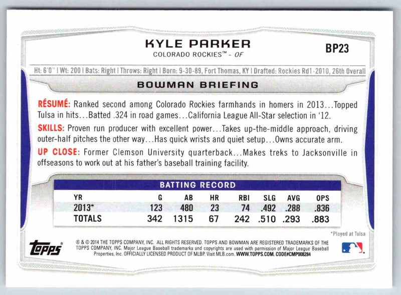 2014 Bowman Kyle Parker