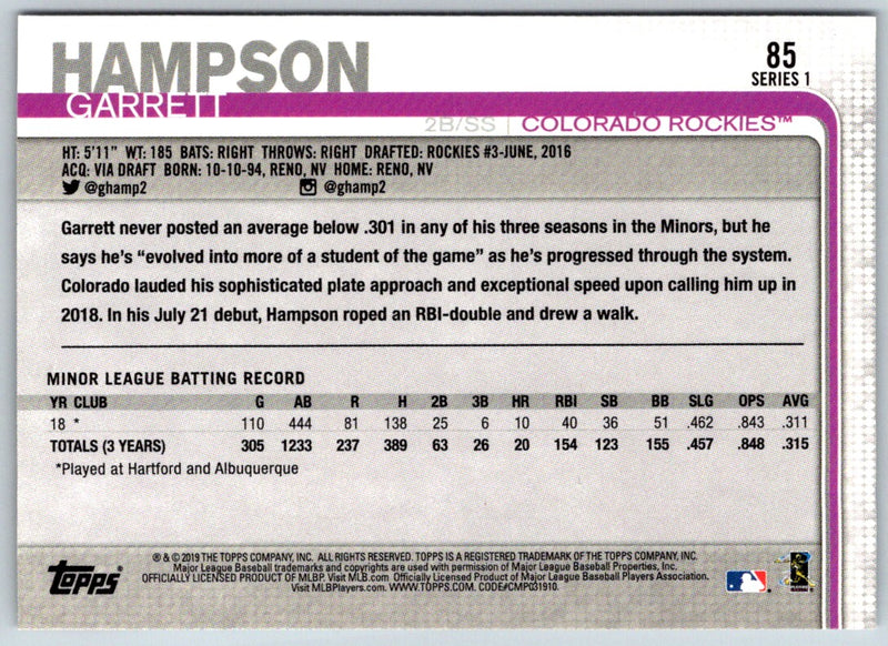 2019 Topps Garrett Hampson