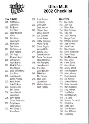 2003 Ultra Checklists Checklist MLB Checklist 1-186 #NNO