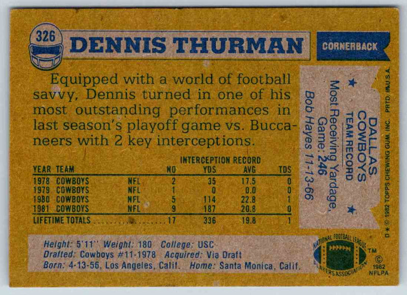 1982 Topps Dennis Thurman