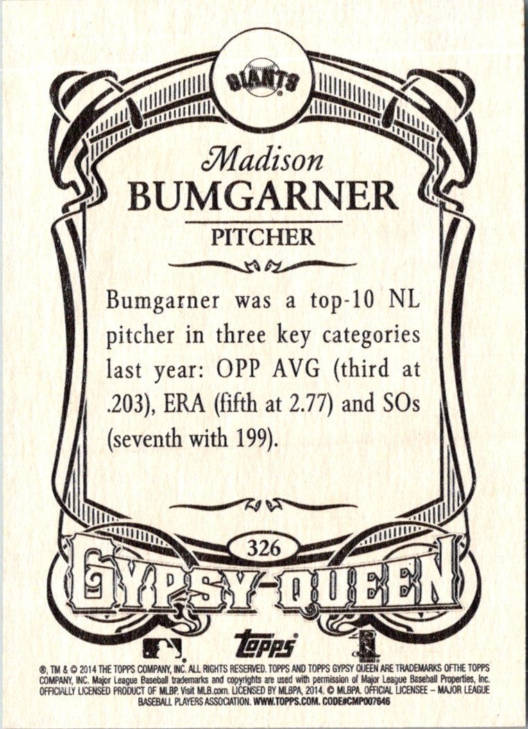 2014 Topps Gypsy Queen Madison Bumgarner