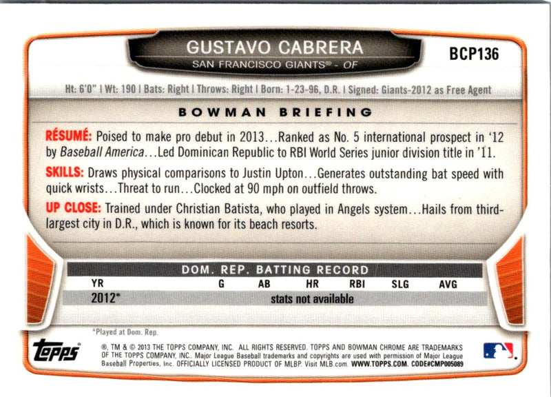 2013 Bowman Chrome Prospects Gustavo Cabrera