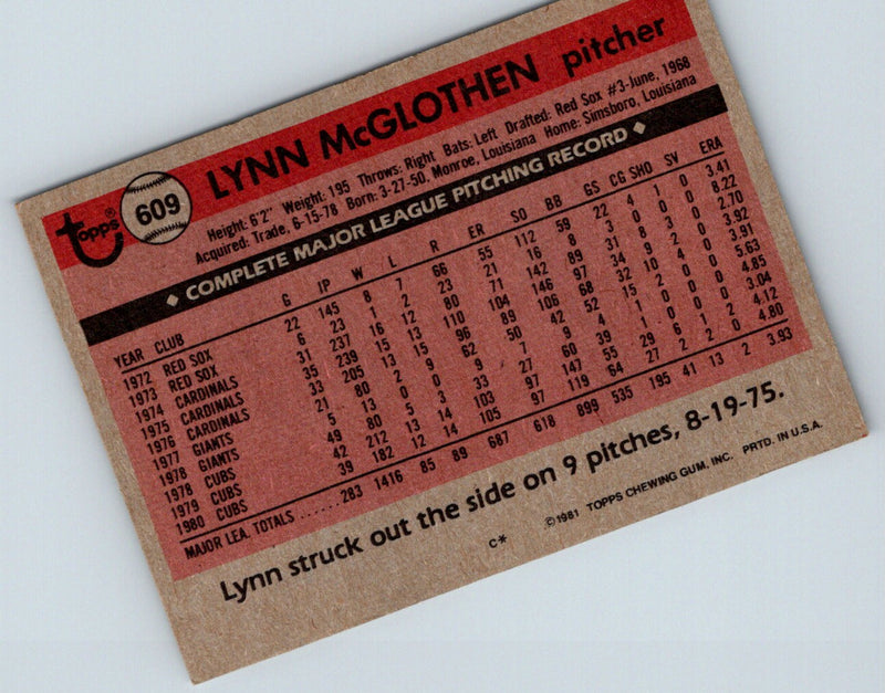 1981 Topps Lynn McGlothen