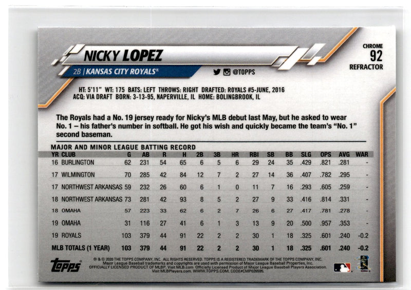 2020 Topps Chrome Refractor X Fractor Nicky Lopez