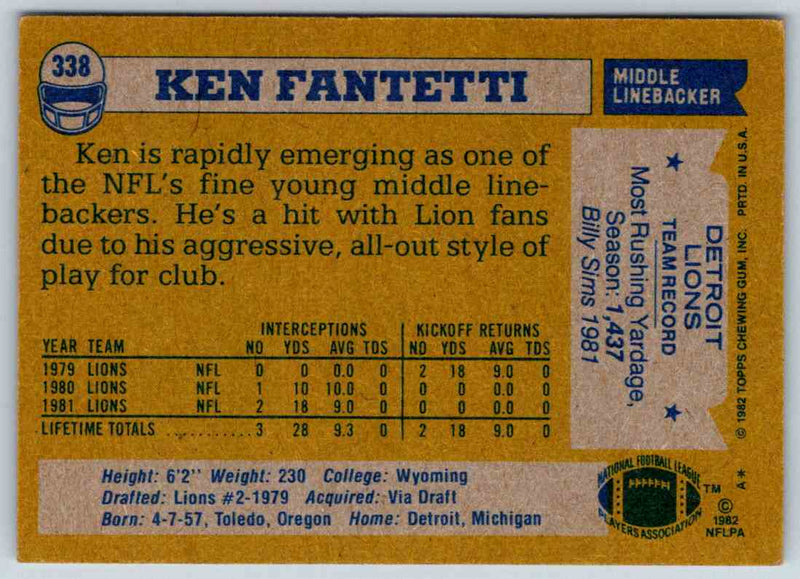 1982 Topps Ken Fantetti