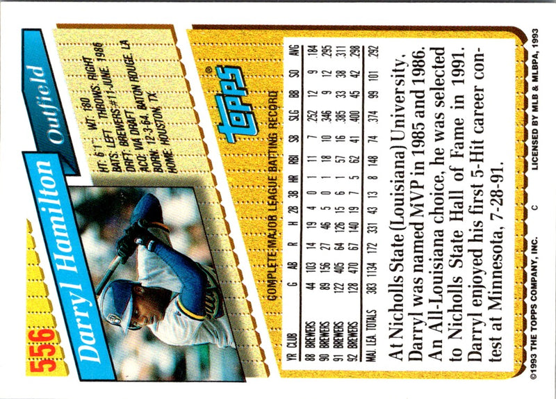 1993 Topps Inaugural Marlins Darryl Hamilton