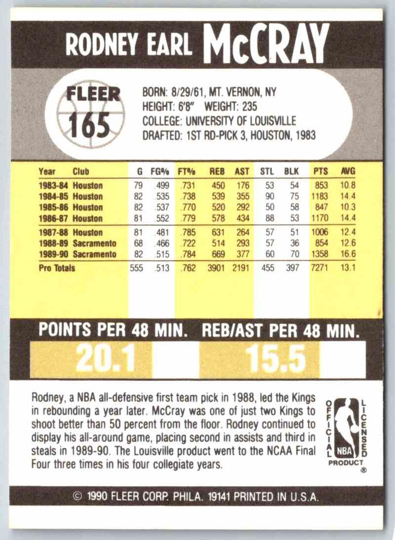 1990 Fleer Rodney McCray