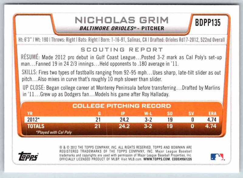 2012 Bowman Nicholas Grim