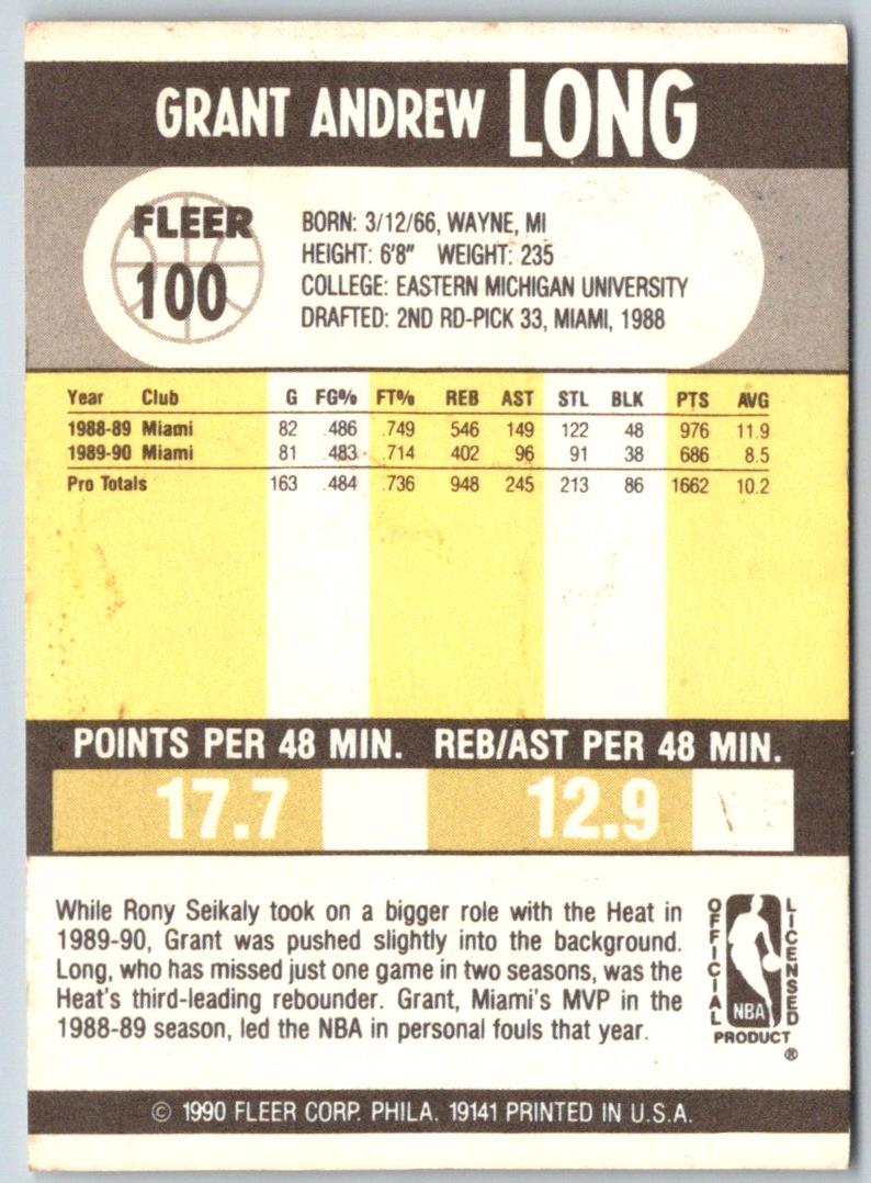 1990 Fleer Grant Long