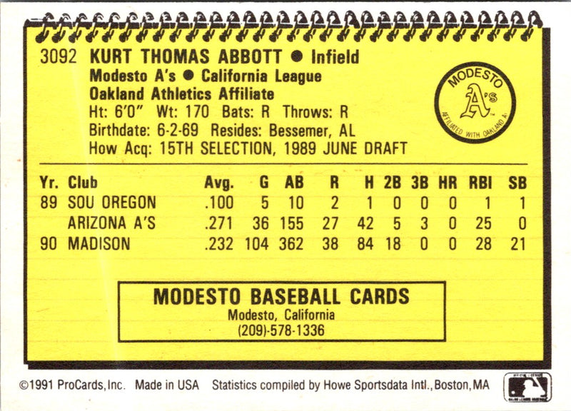 1991 ProCards Kurt Abbott