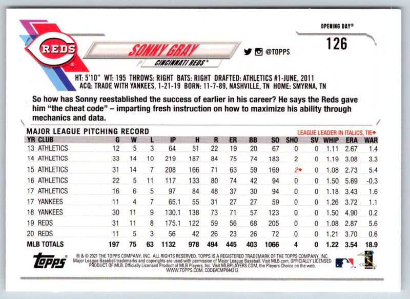 2021 Topps Opening Day Sonny Gray