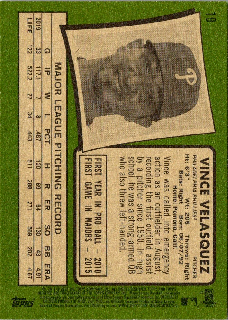 2020 Topps Heritage Vince Velasquez