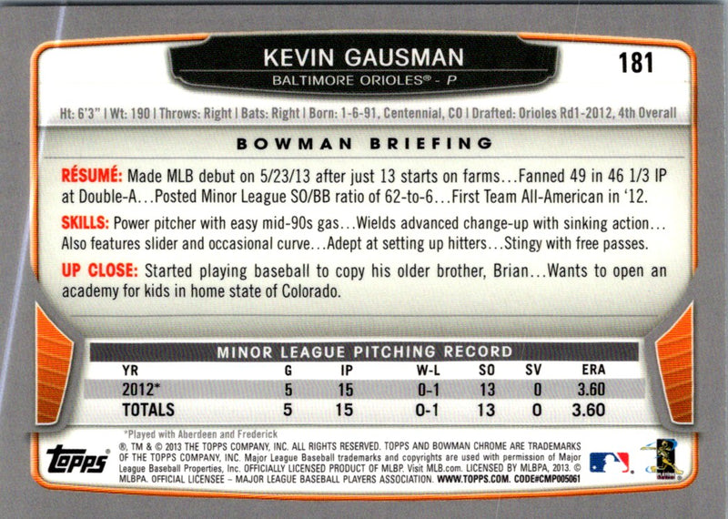 2013 Bowman Chrome Kevin Gausman