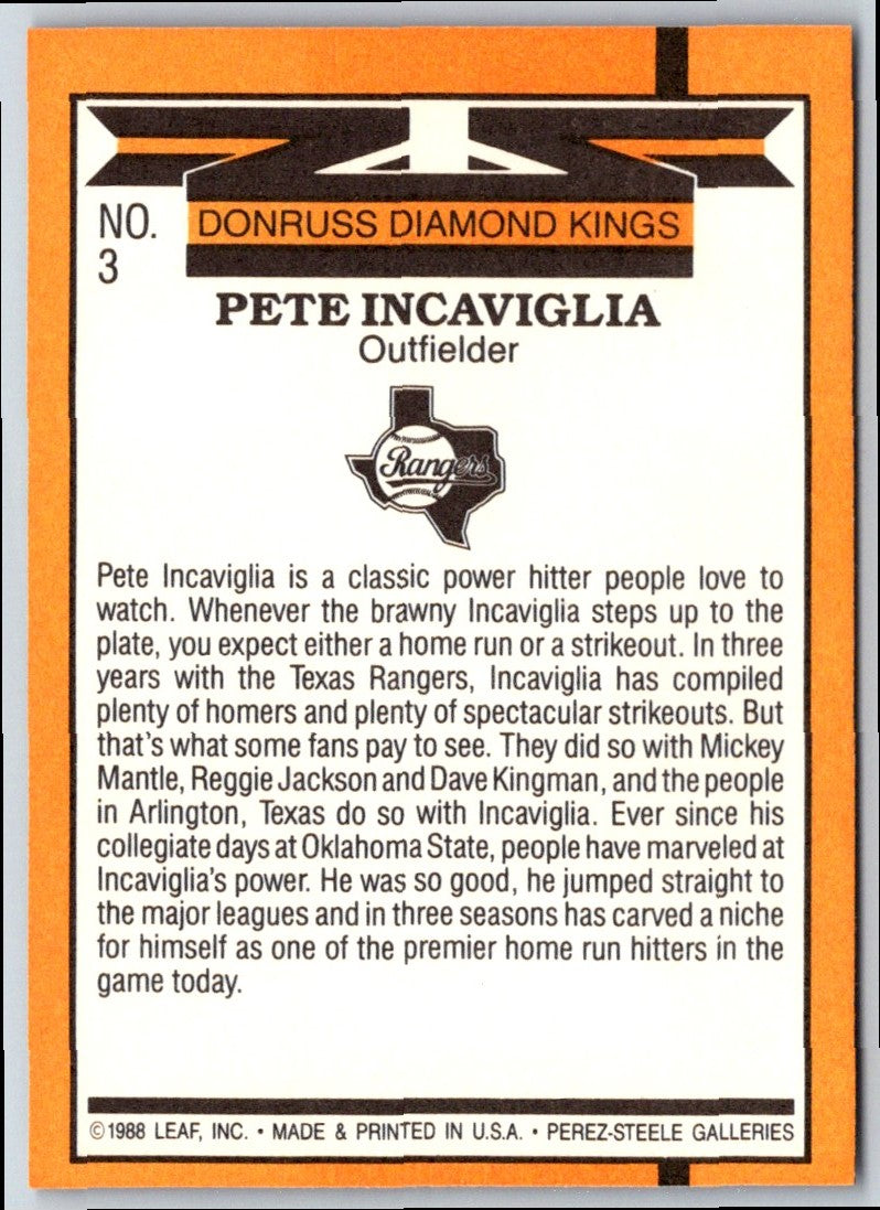 1989 Donruss Diamond  Kings Pete Incaviglia