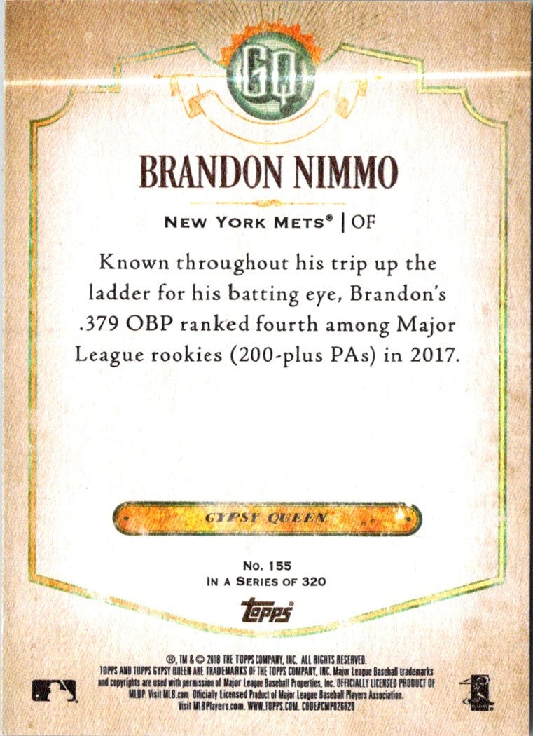 2018 Topps Gypsy Queen GQ Logo Swap Brandon Nimmo
