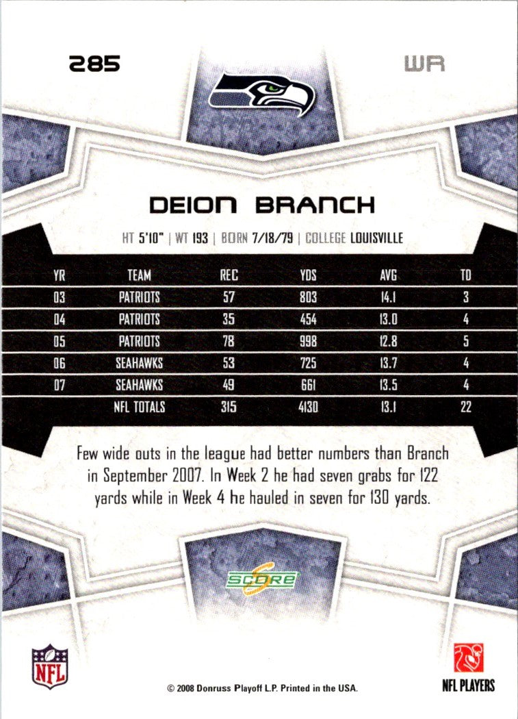 2008 Score Super Bowl XLIII Deion Branch