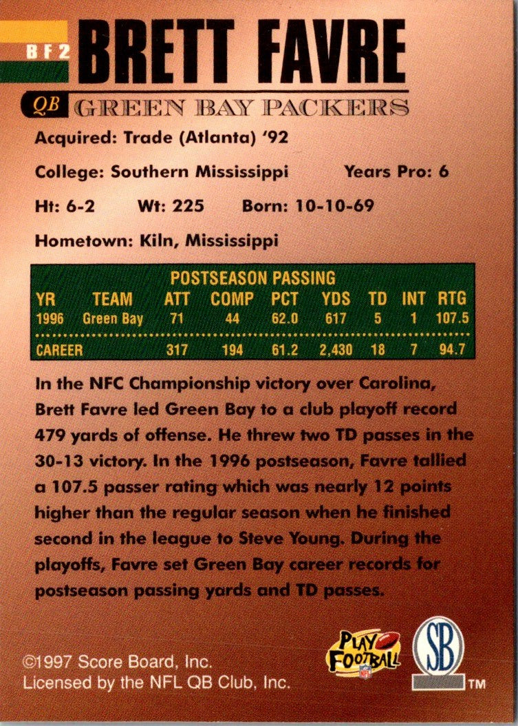 1997 Pro Line Score Board Brett Favre Brett Favre