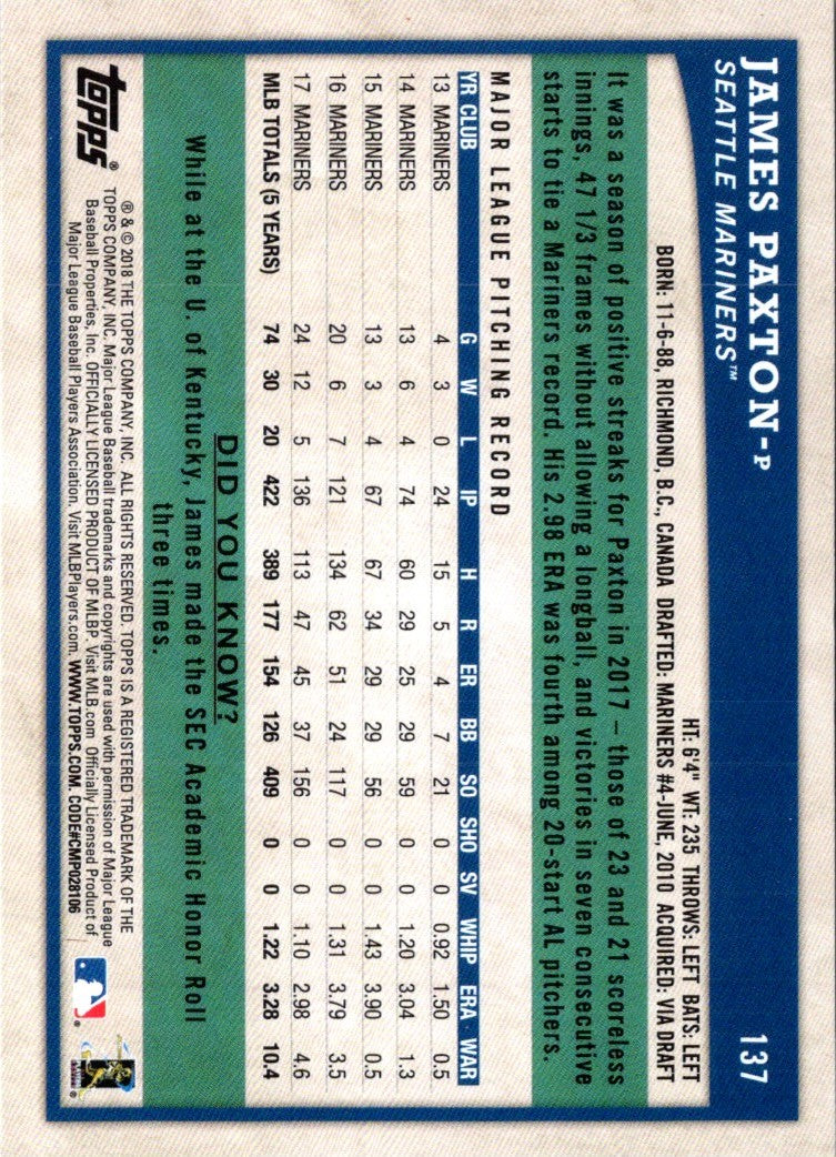 2018 Topps Big League James Paxton
