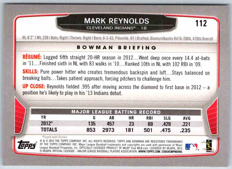 2013 Bowman Mark Reynolds