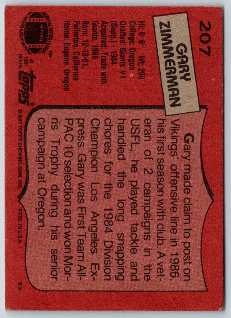1987 Topps Stickers Gary Zimmerman/John Stallworth