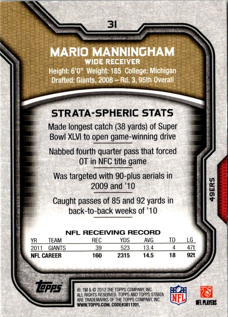 2012 Topps Strata Mario Manningham