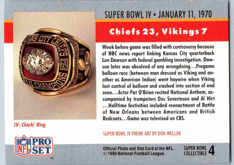 1990 Pro Set Super Bowl Collectibles Super Bowl IV
