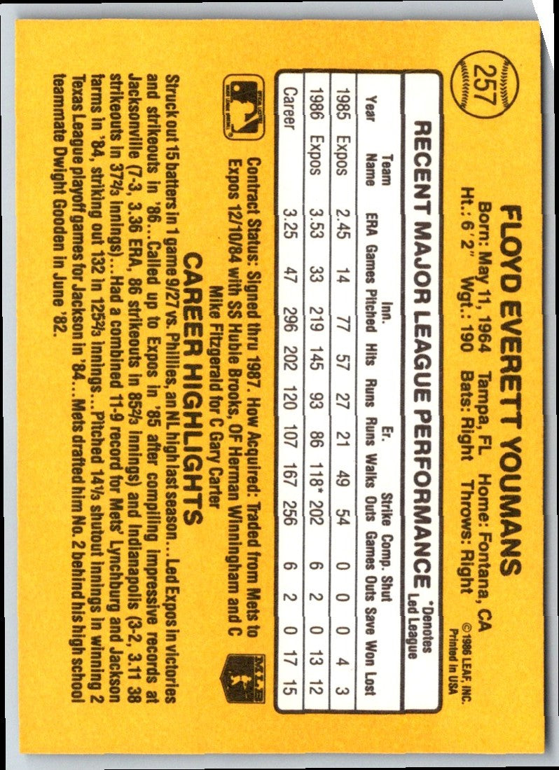 1987 Donruss Floyd Youmans