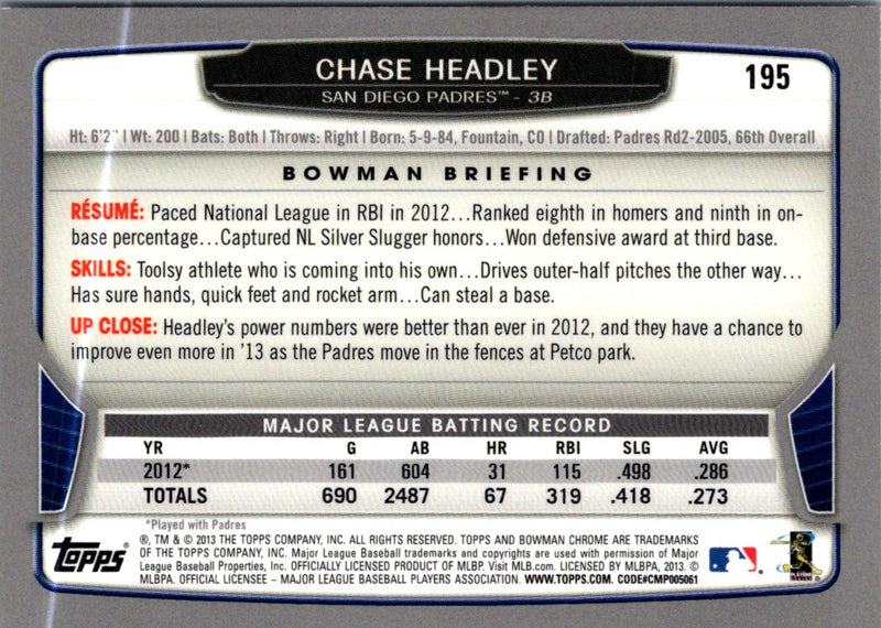 2013 Bowman Chrome Chase Headley